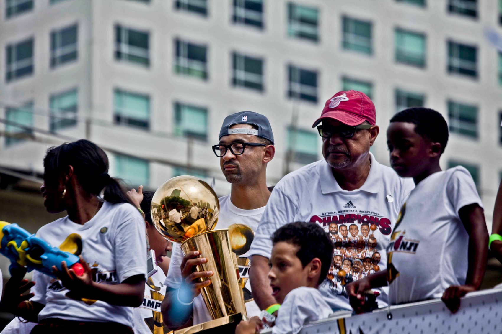 The NBA championship trophy at a victory parade
