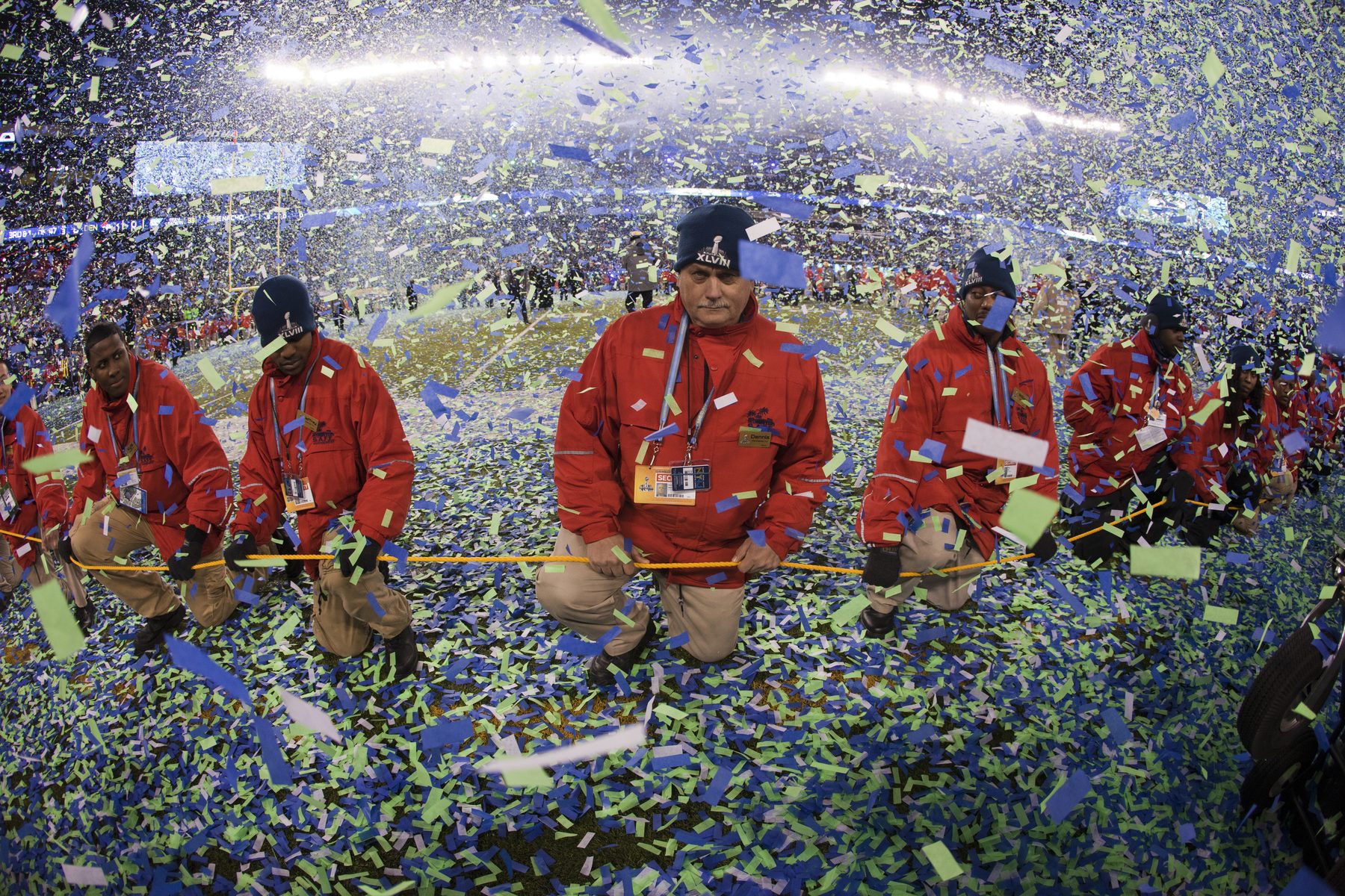 Confetti falling after the Super Bowl